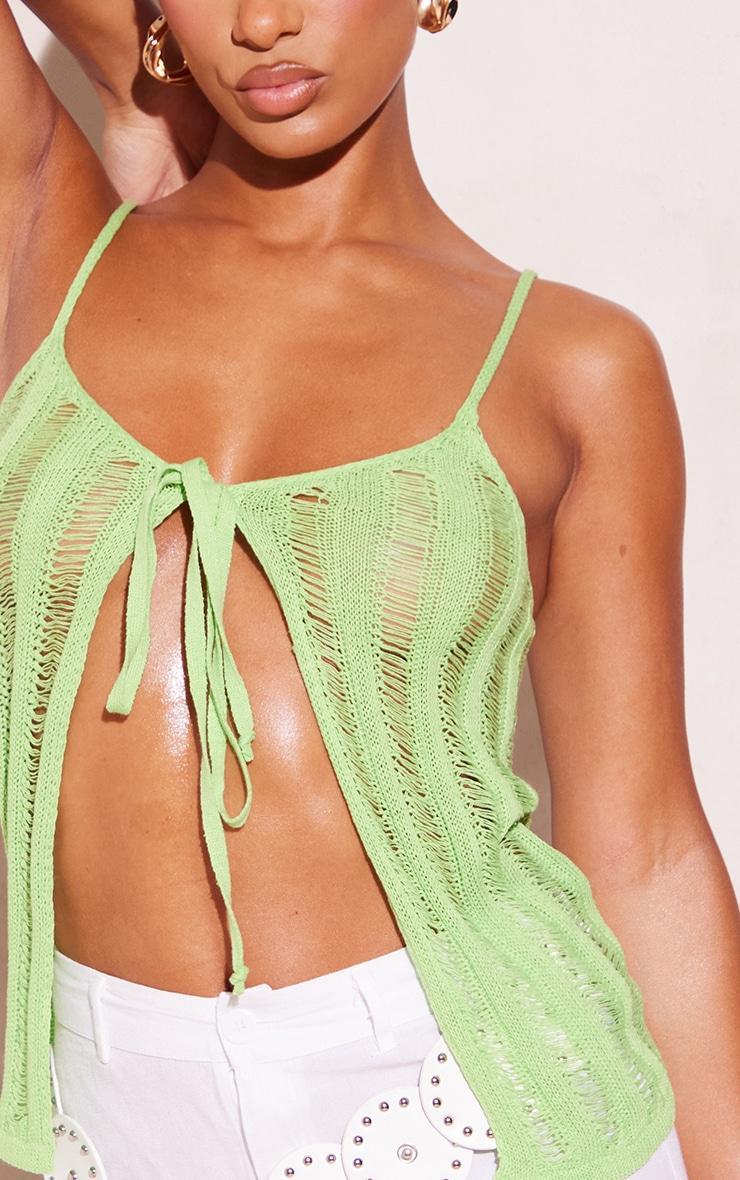 Lime Laddering Crochet Front Tie Strappy Top Product Image