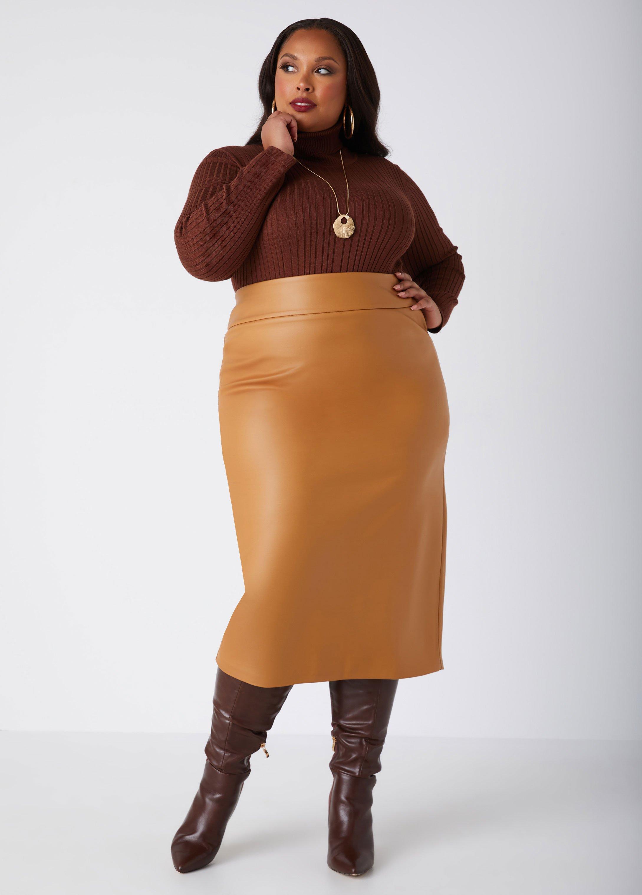 Plus Size Pull On Midi Faux Leather Skirt Ashley Stewart Product Image