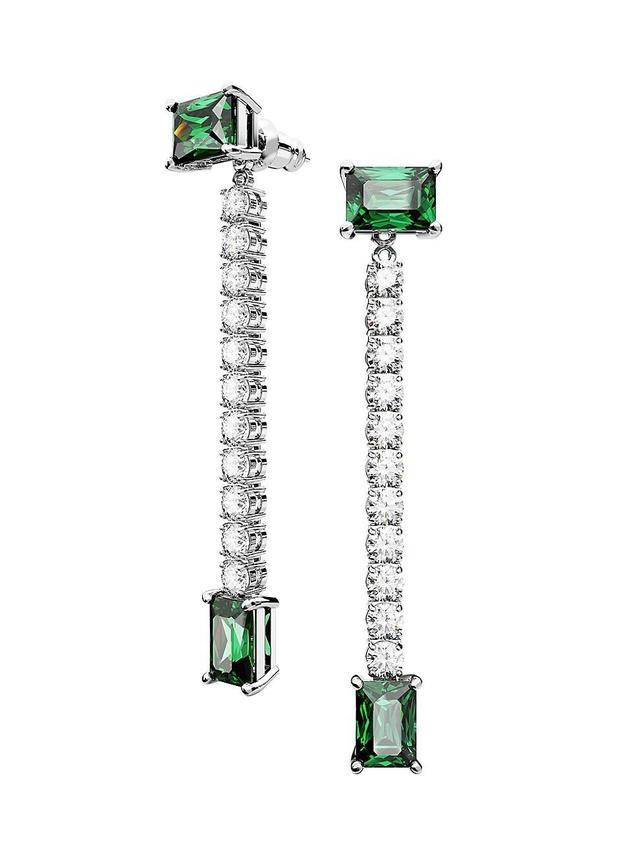 Swarovski Matrix Pave & Green Rectangle Crystal Linear Drop Earrings in Rhodium Plated Product Image