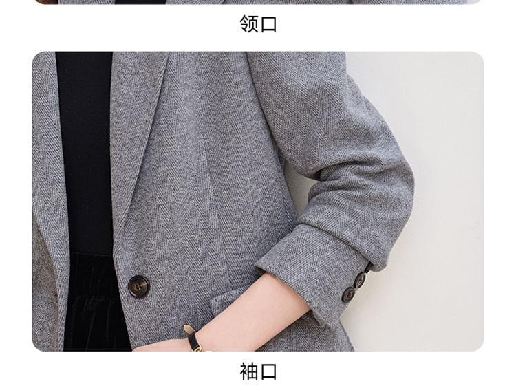 Lapel Collar Plain Single Button Blazer Product Image