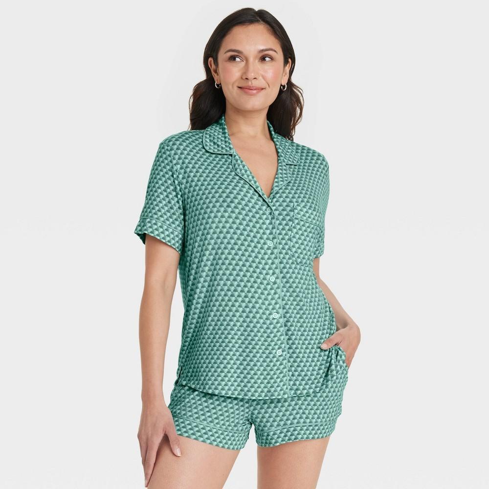 Womens Cloud Knit Short Sleeve Notch Collar Top and Shorts Pajama Set - Auden /Geometric XXL Product Image