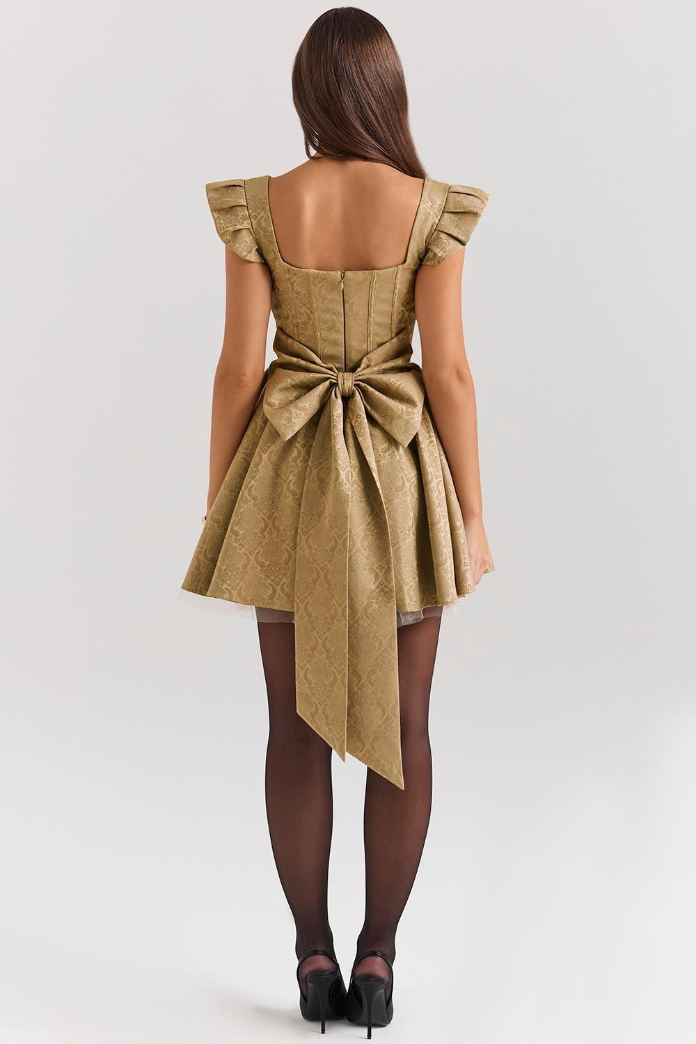 Saasha Gold Jacquard Mini Dress Product Image