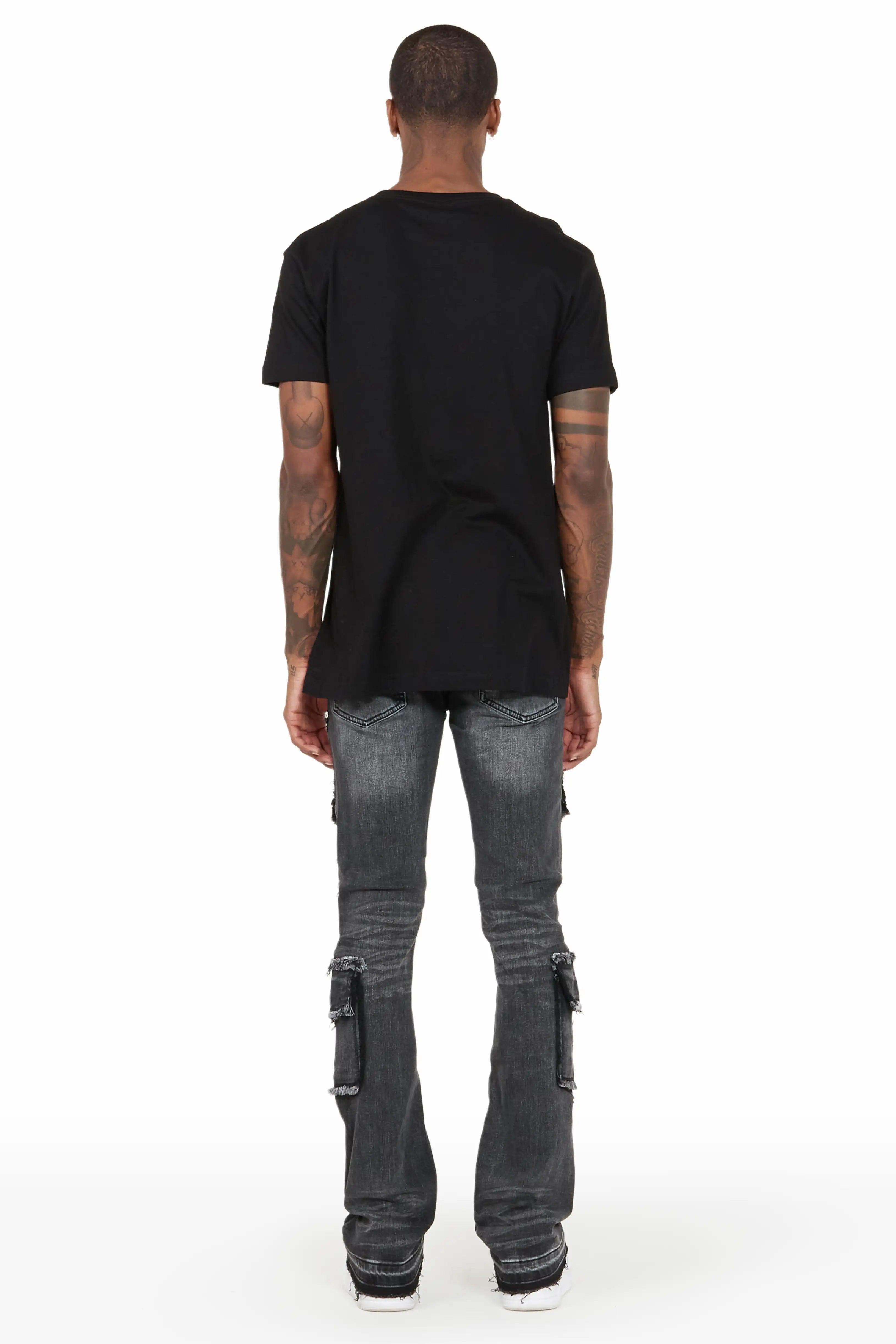 Tyrell Grey Wash Stacked Flare Cargo Jean Male Product Image