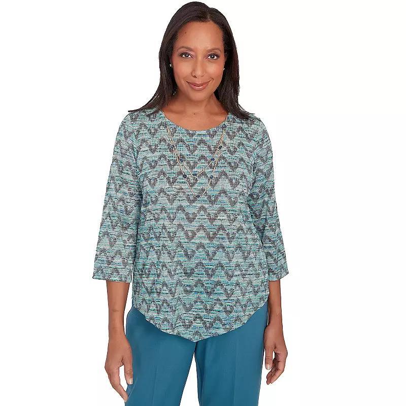 Womens Alfred Dunner Zig-Zag Space Dye Long Sleeve Top with Necklace Product Image