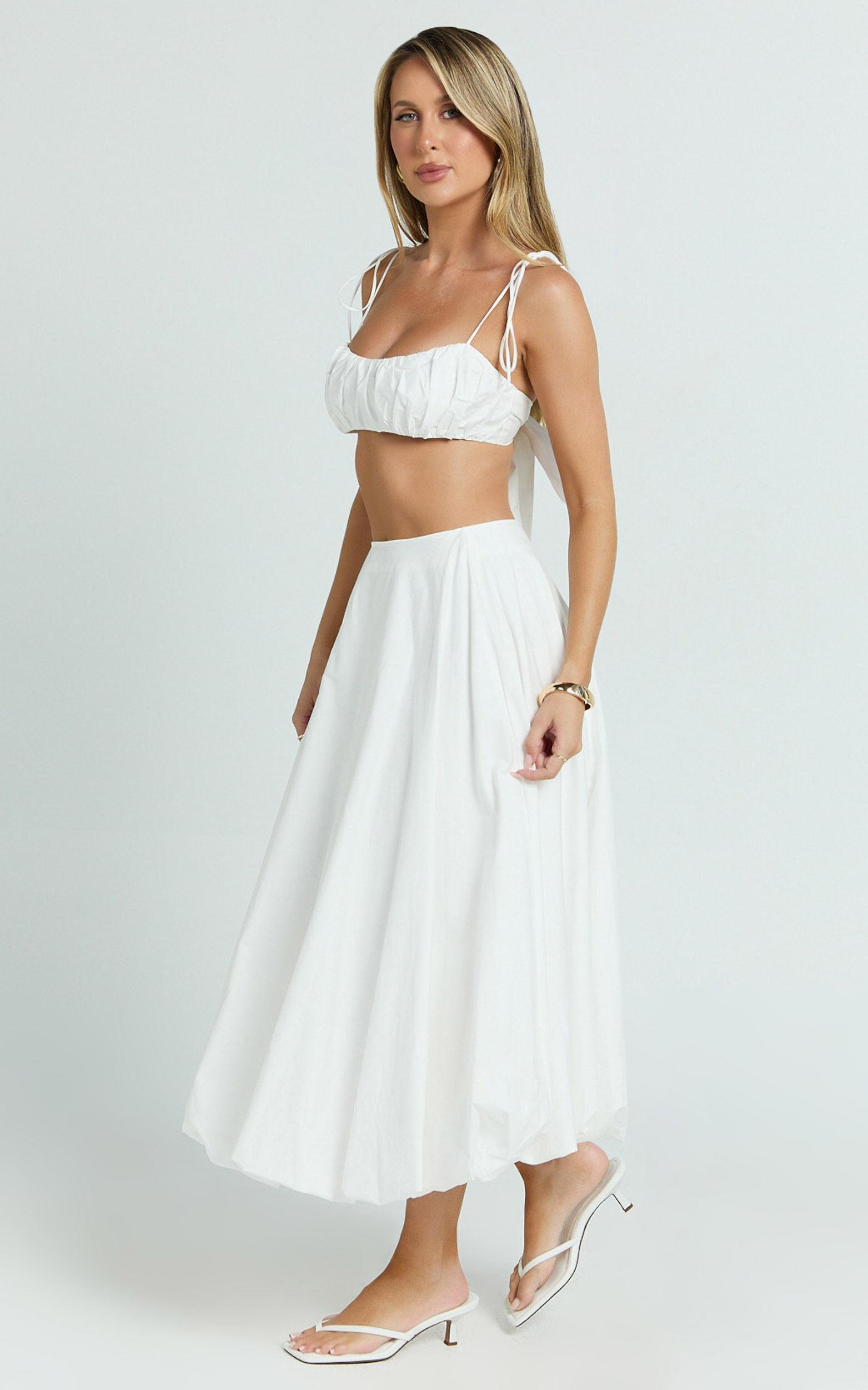 Sanders Two Piece Set - Ruche Strappy Square Neck Top And Bubble Hem Skirt in Off White Product Image