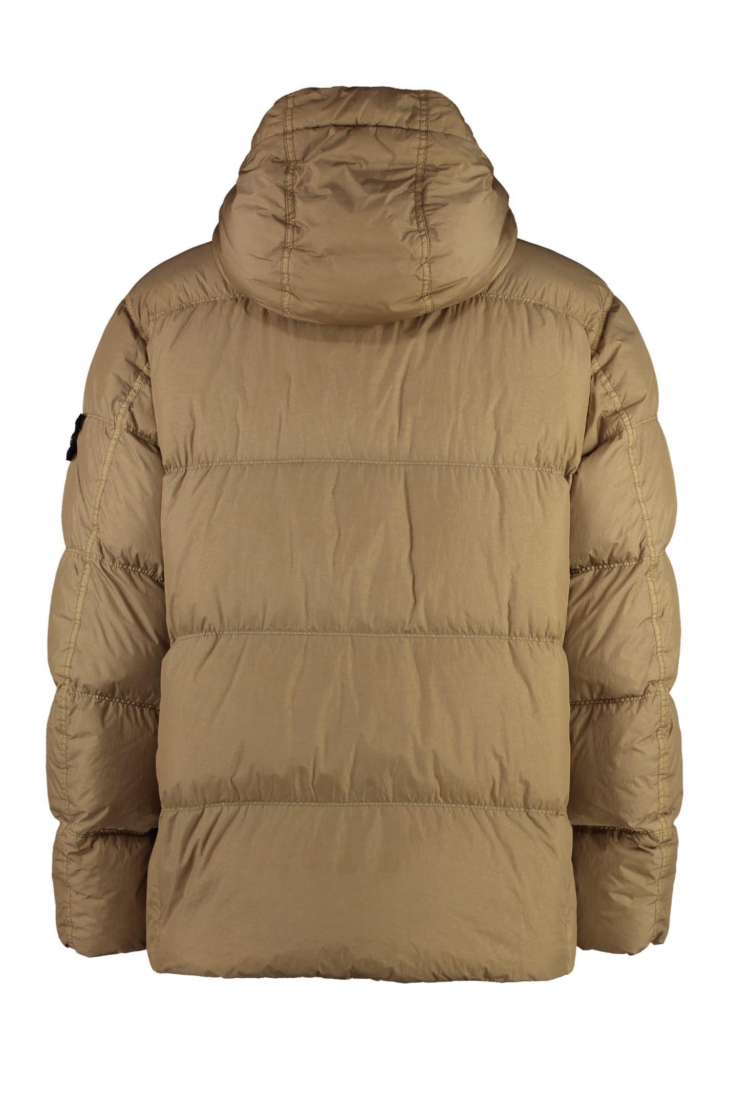 STONE ISLAND Compass-badge Hooded Padded Jacket In Beige Product Image