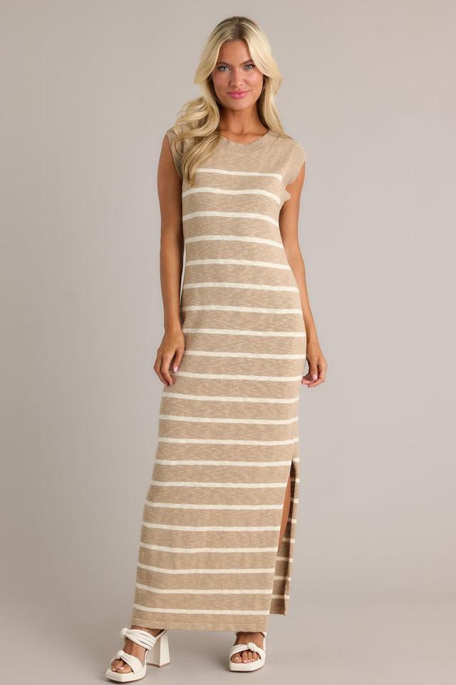 Neutral Grace Taupe Stripe Sleeveless Maxi Dress Product Image