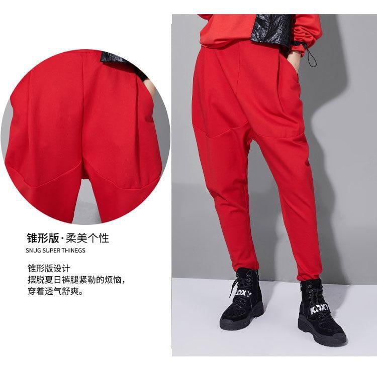 Elastic Waist Plain Baggy Pants Product Image