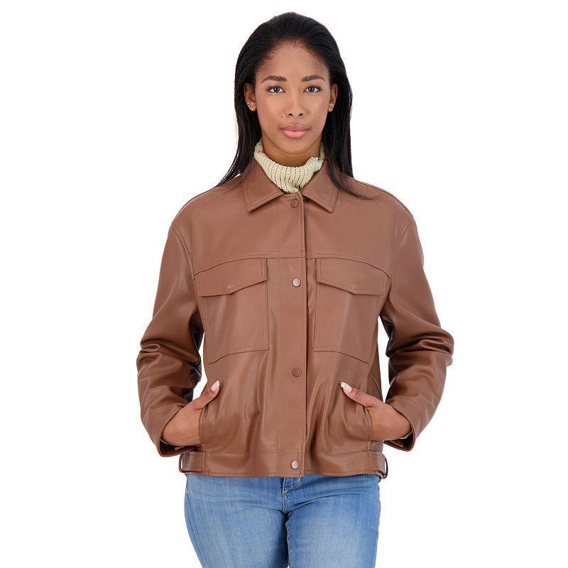 Womens Sebby Collection Faux Leather Shirt Jacket Product Image