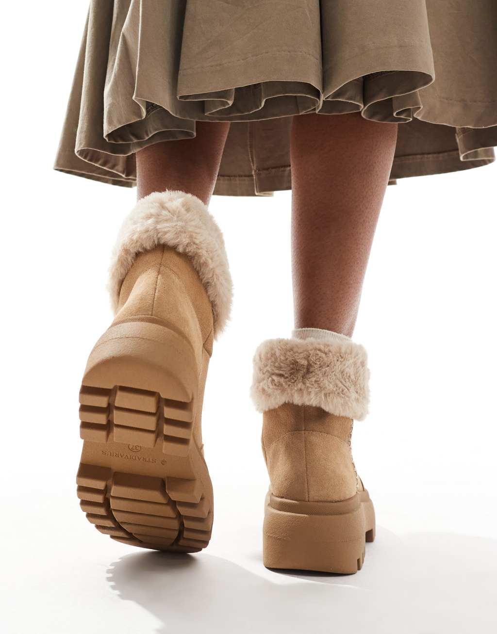 Stradivarius faux fur chunky ankle boots in beige product image