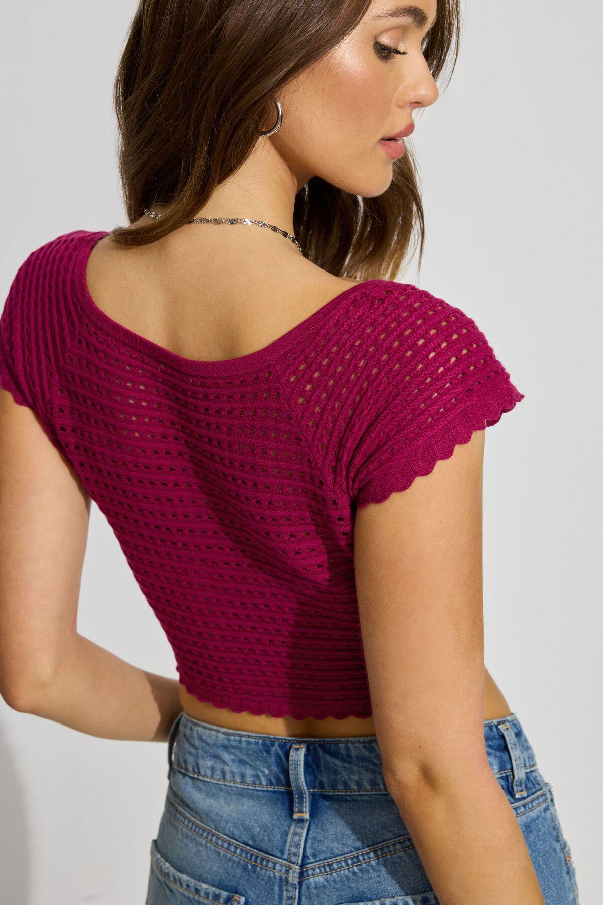 Sheer V-Neck Knit Crop Tee Product Image