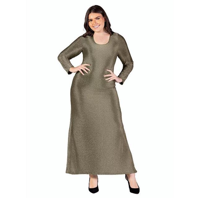 Plus Size 24Seven Comfort Apparel Fitted Long Sleeve Shimmery Fabric Side Slit Maxi Dress, Womens Product Image