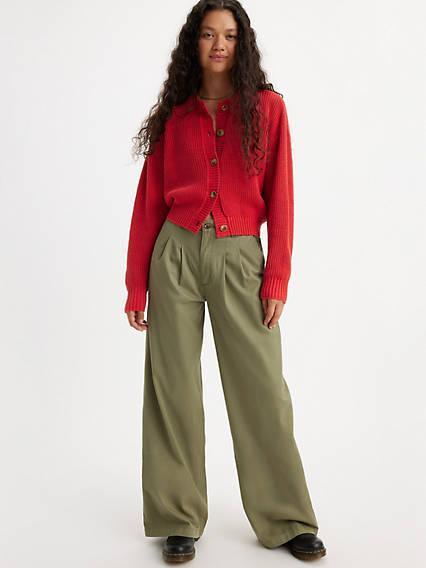 Pleated Wide Leg Women's Trouser Pants Product Image