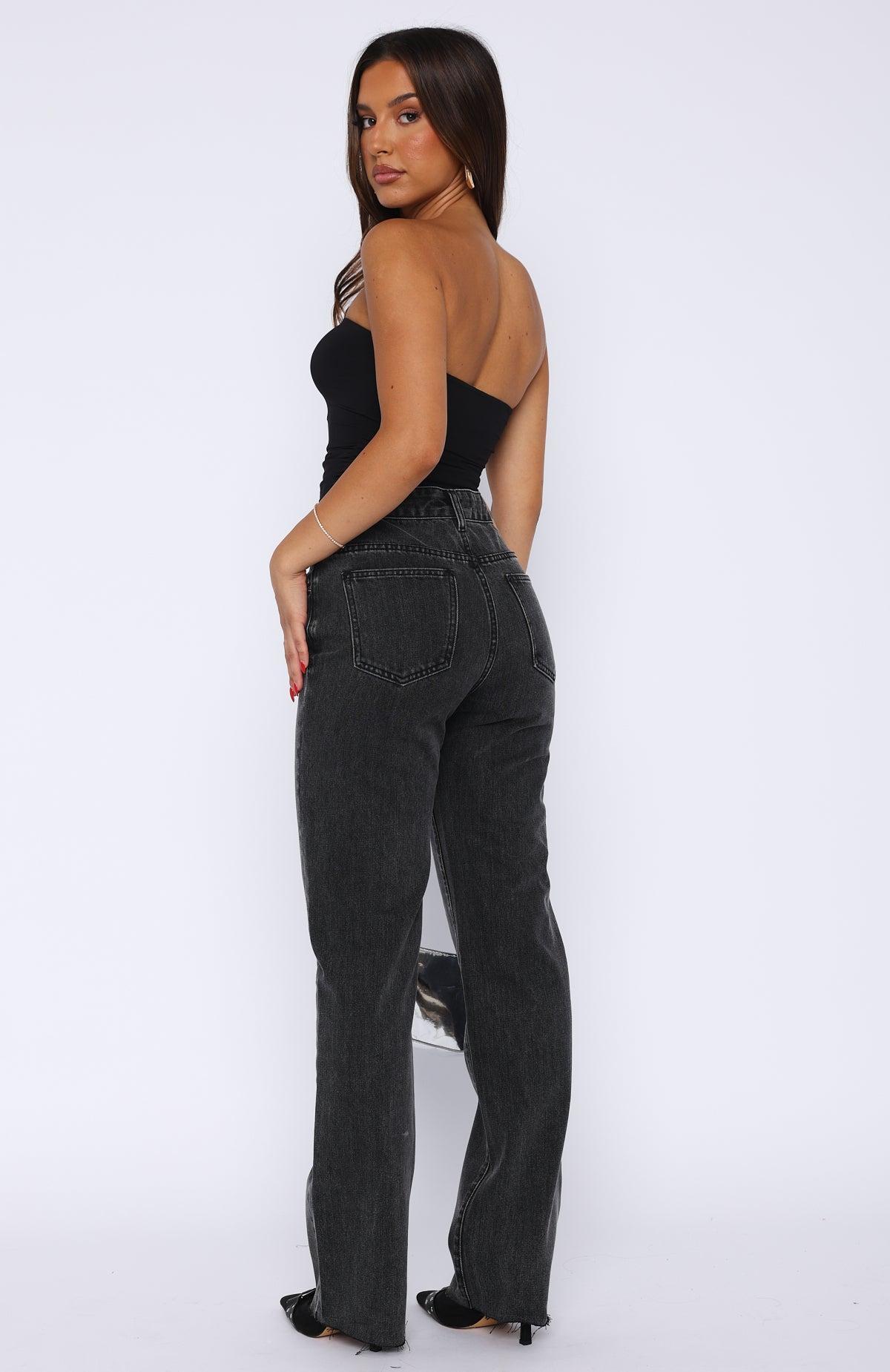 Jordyn High Waisted Straight Leg Jeans Washed Black Product Image