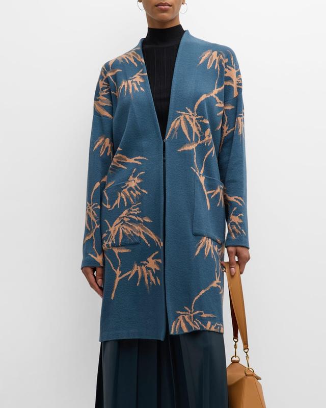 Botanical-Print Long Knit Jacket Product Image