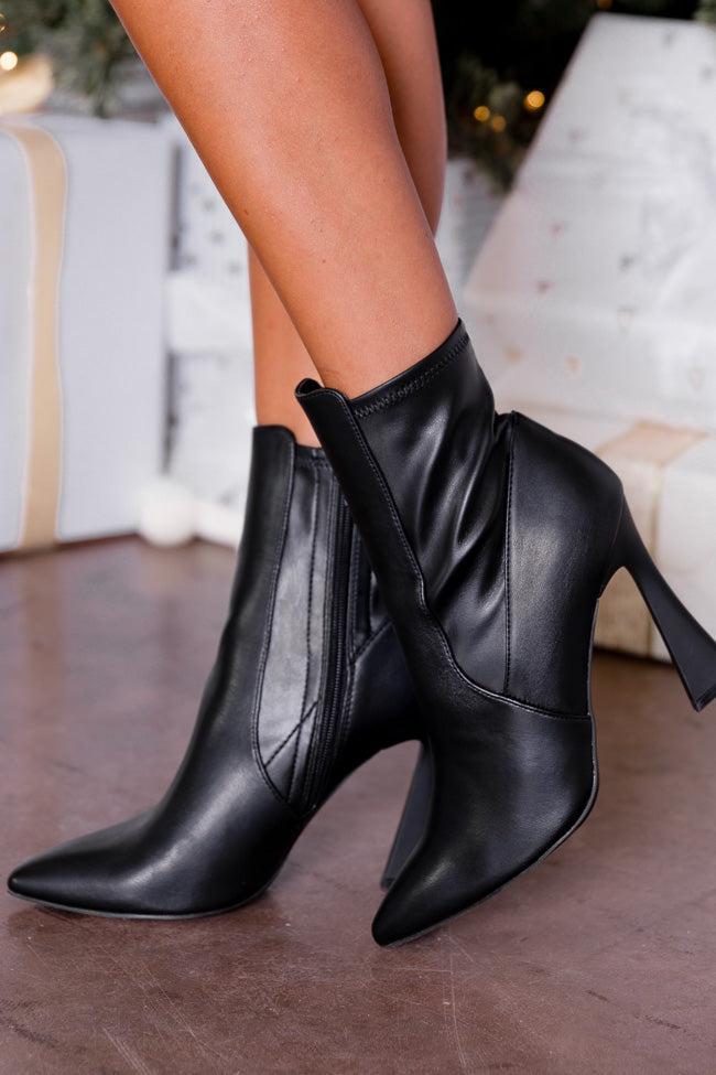 Abbey Black Pointed Toe Heeled Booties FINAL SALE Product Image