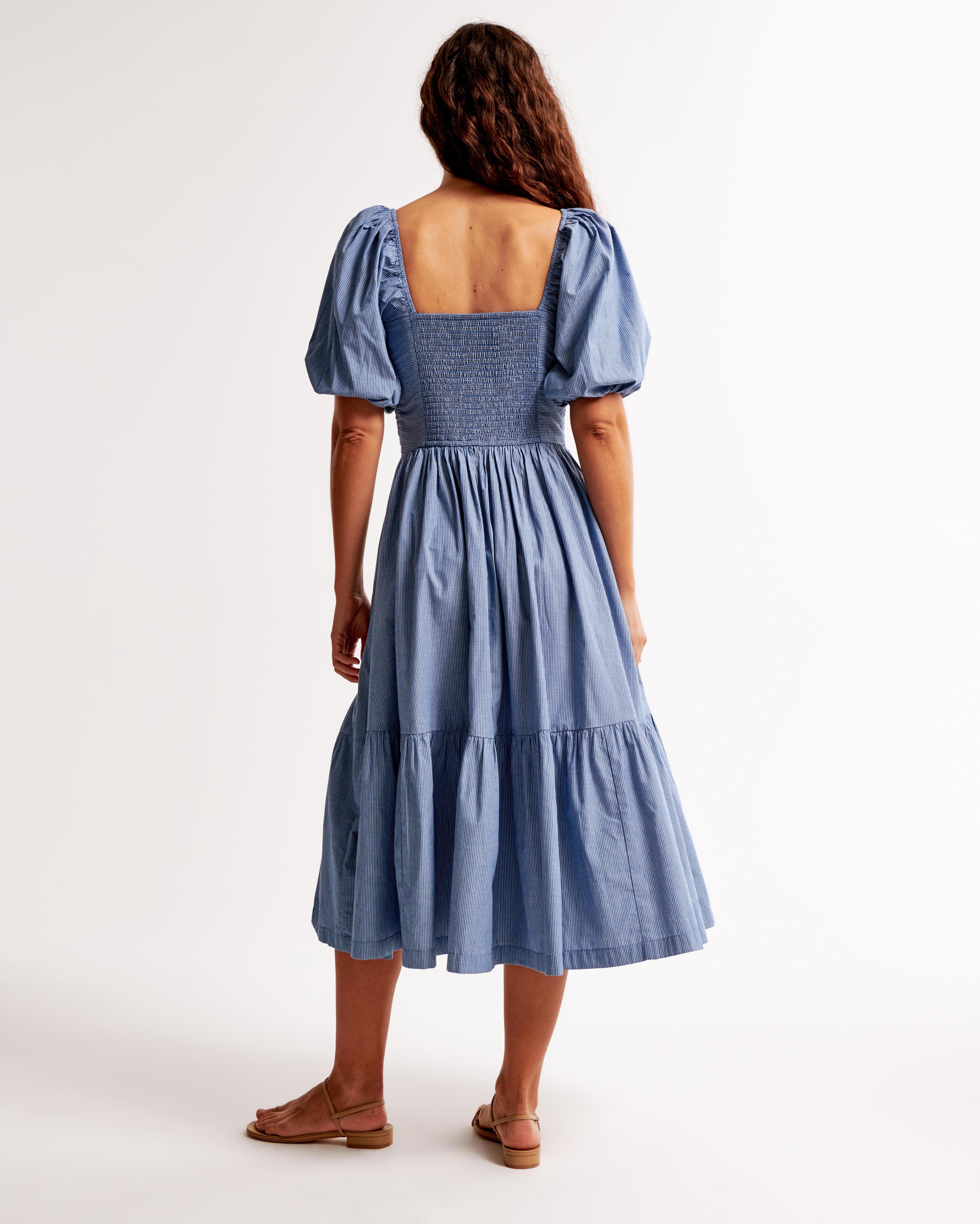 The A&F Emerson Poplin Puff Sleeve Midi Dress Product Image