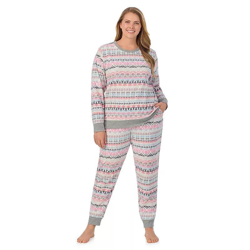 Plus Size Cuddl Duds Honeycomb Fleece Pajama Top & Pajama Joggers Set, Womens Product Image