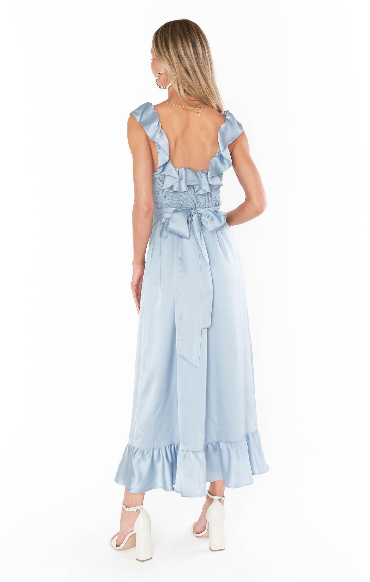 Alexis Midi Dress ~ Steel Blue Luxe Satin Product Image