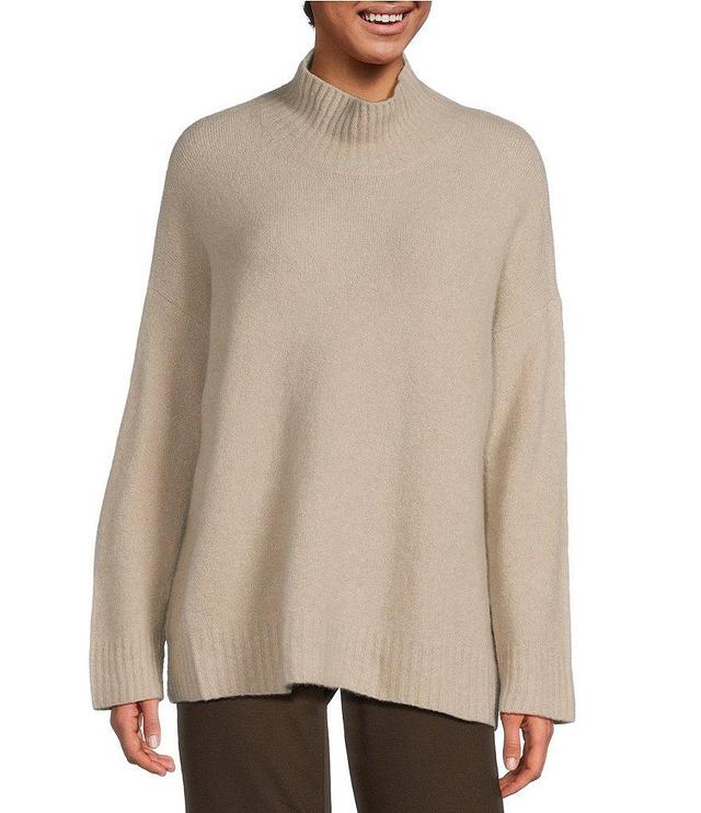 Eileen Fisher Cashmere Silk Boucle Bliss Turtleneck Long Sleeve Boxy Sweater Product Image