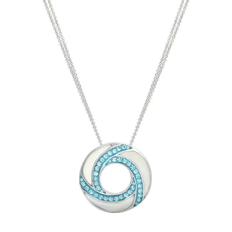 Sterling Silver Mother of Pearl & Aqua Crystal Circle Necklace, Womens Product Image