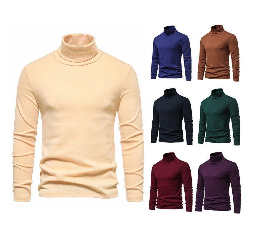 Long-Sleeve Turtleneck Plain Knit Top Product Image