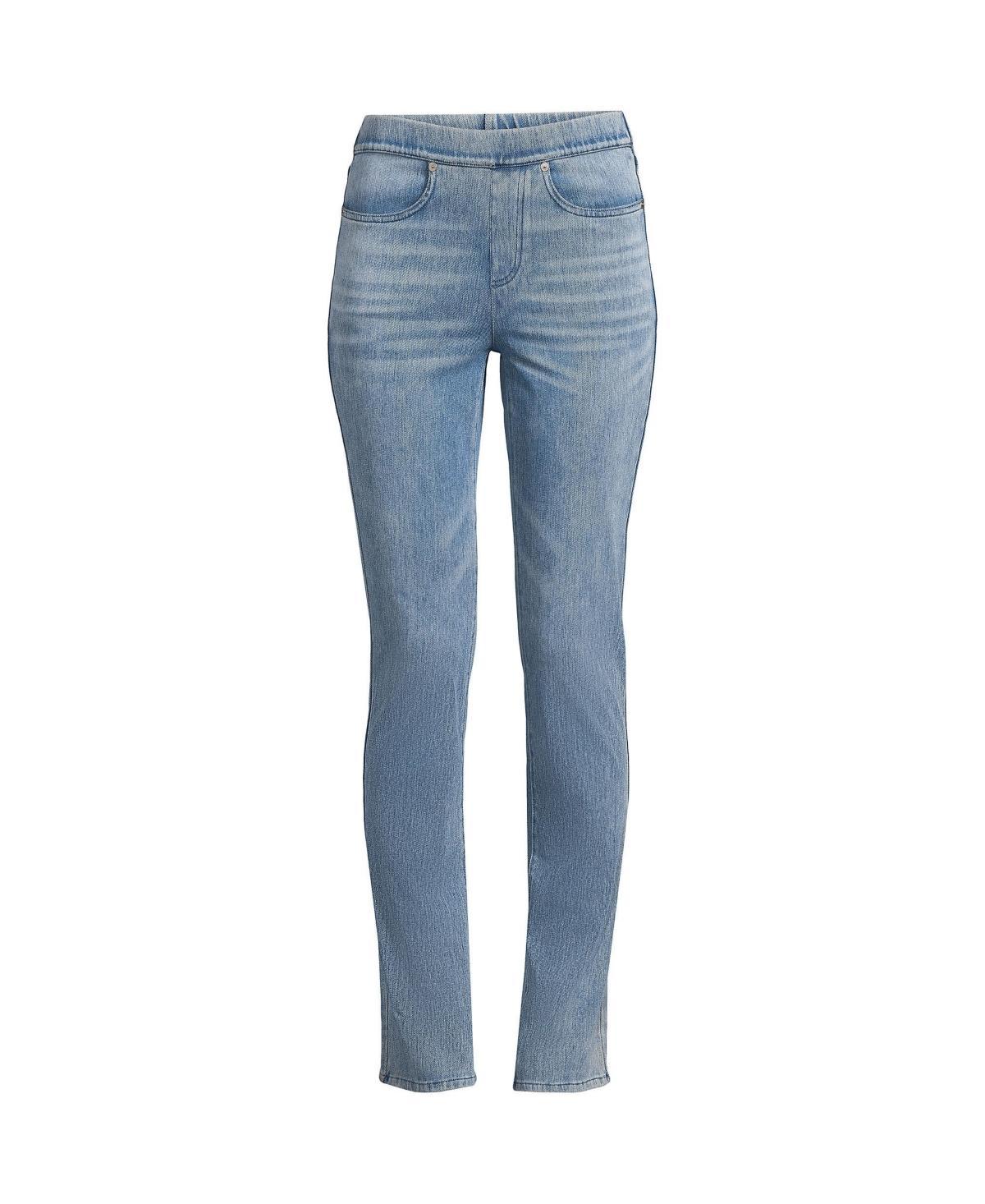 Womens Lands End Starfish Mid-Rise Pull-On Straight Jeans Blue Product Image