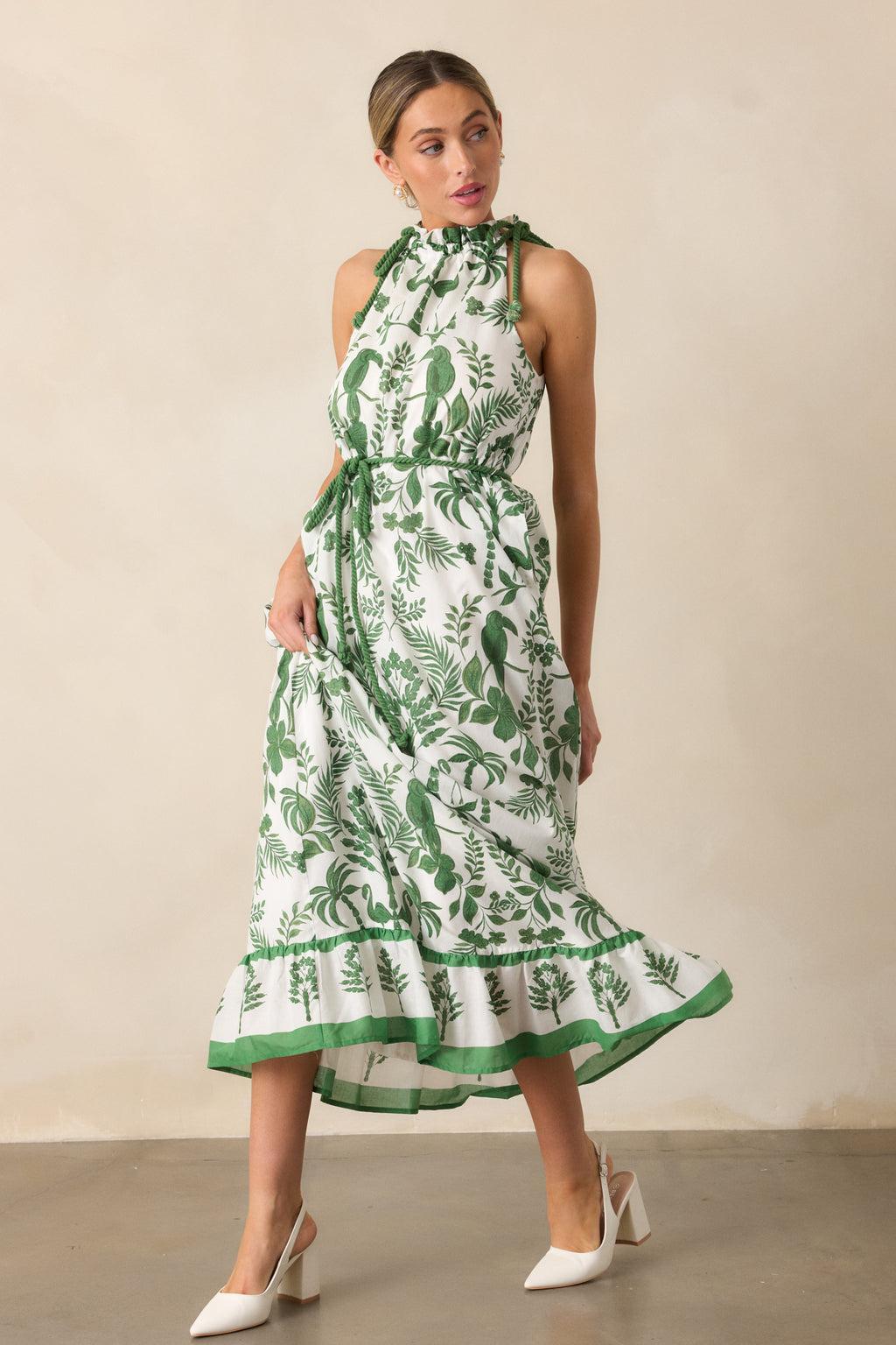 Breeze Through Paradise Cotton Green Tropical Print Maxi Dress Product Image