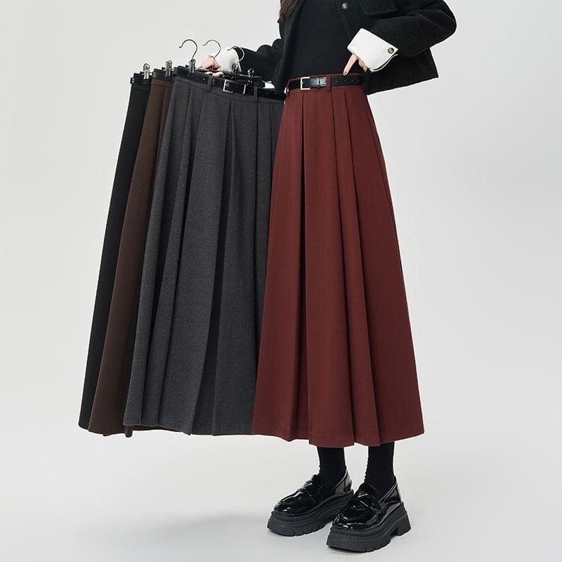 High Rise Plain Accordion Pleated Maxi A-Line Skirt Product Image