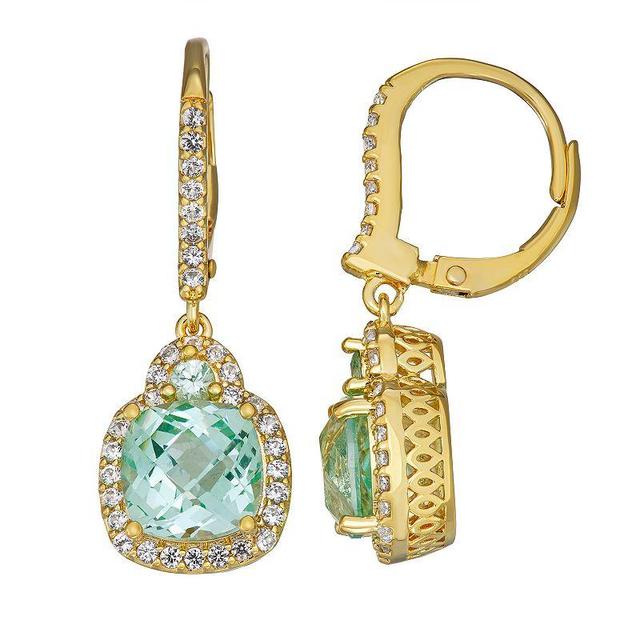 18K Gold Over Sterling Silver Lab-Created Green Spinel & White Sapphire Drop Earrings, Womens, Gold Tone Product Image