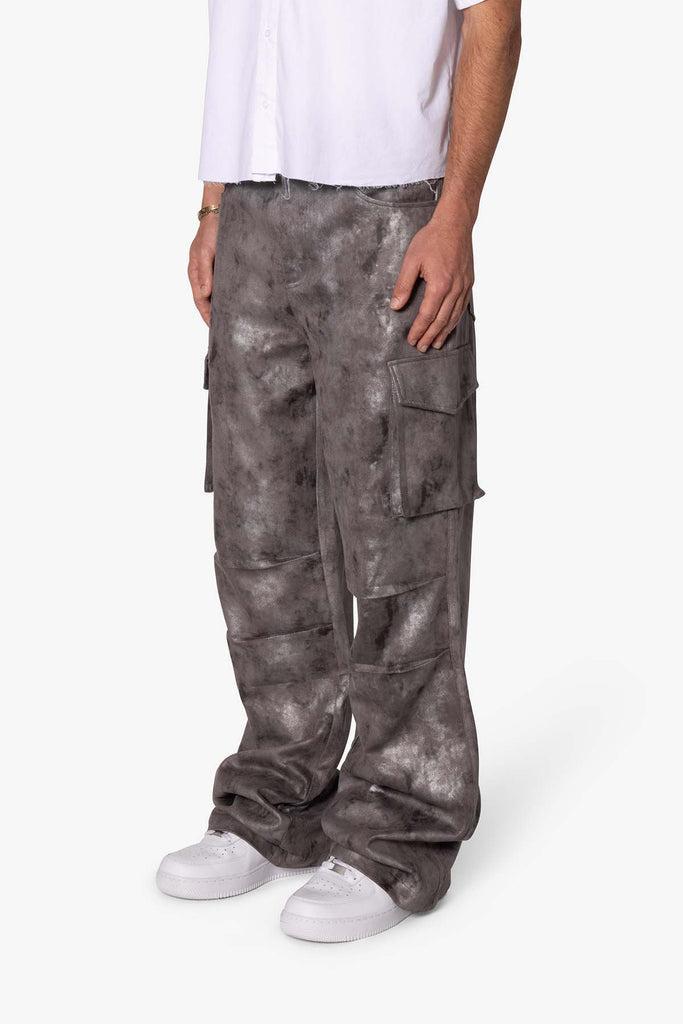 Baggy Dual Tone Sueded Cargo Pants - Grey Product Image