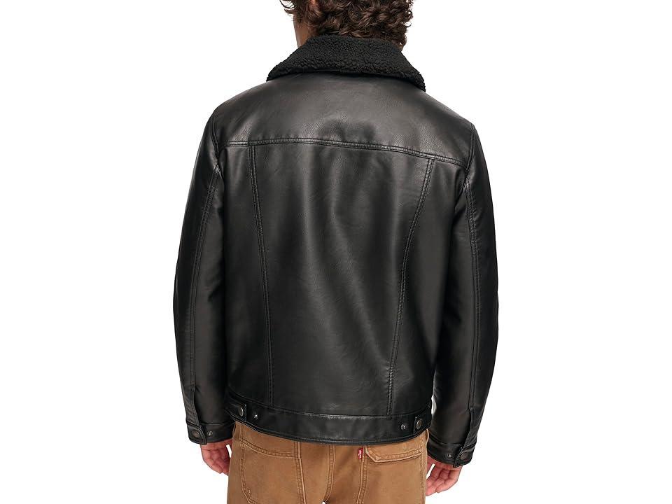 Mens Levis Faux Leather Sherpa Collar Trucker Jacket Product Image