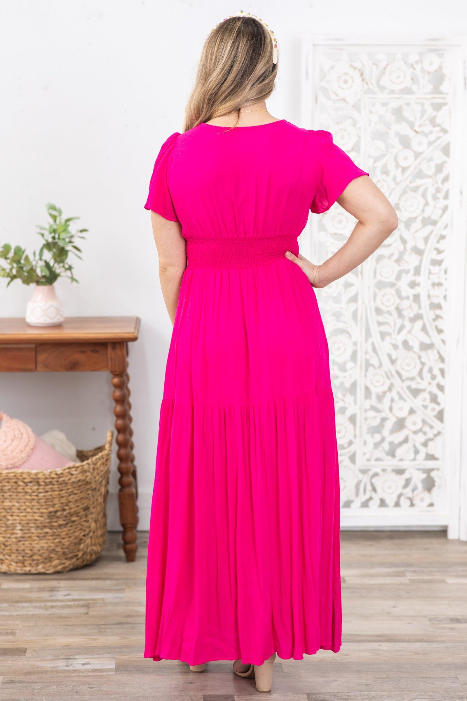 Hot Pink Smocked Waist Maxi Dress Product Image