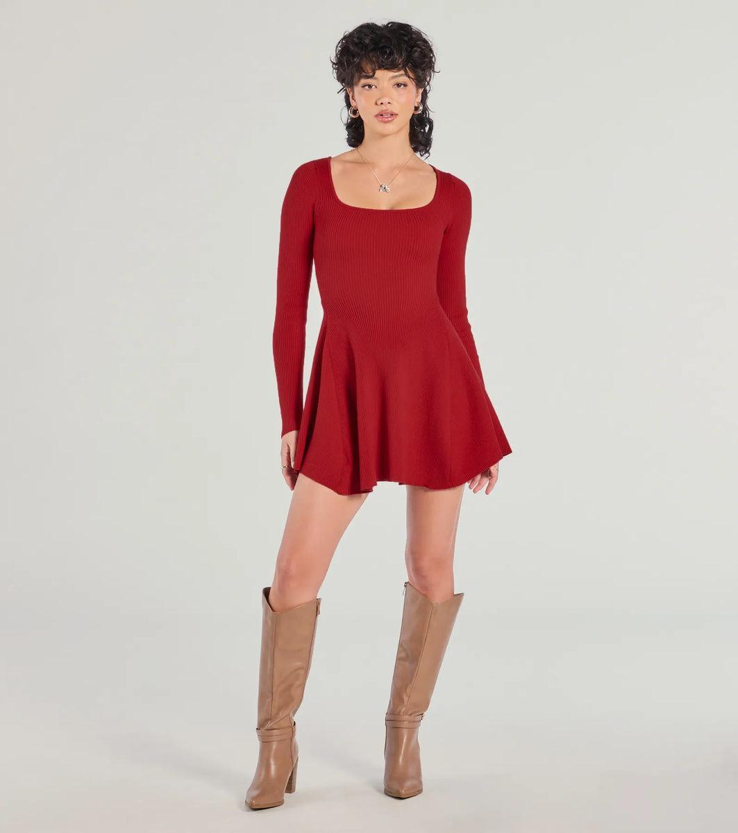 Cutest Twirl Long Sleeve Knit Skater Dress Product Image