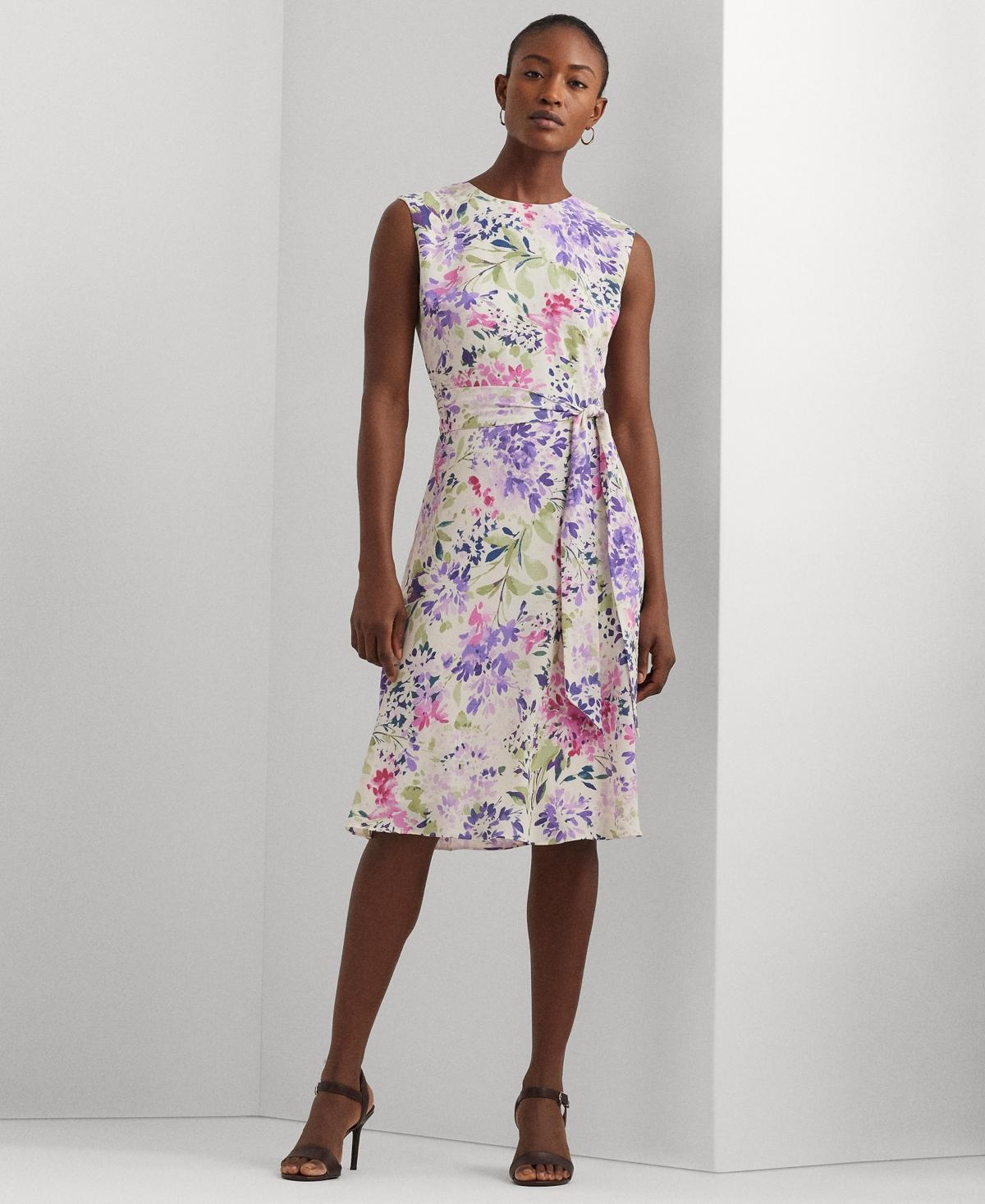 Lauren Ralph Lauren Womens Floral Belted Bubble Crepe Dress Product Image