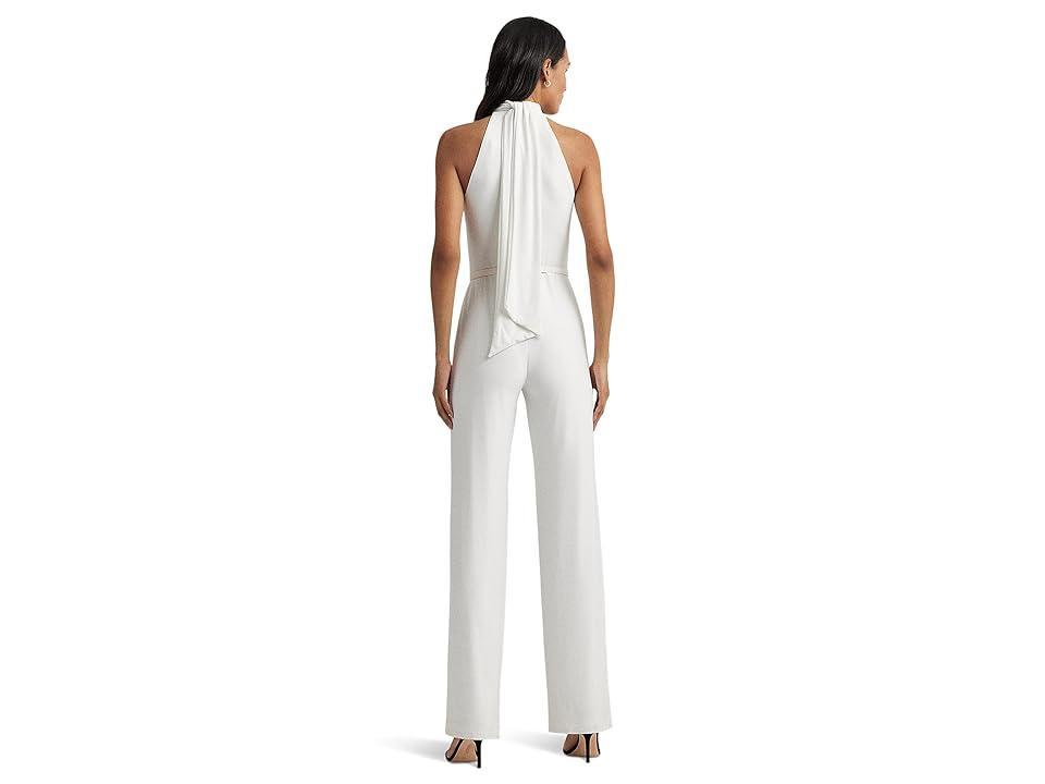 Lauren Ralph Lauren Belted Jersey Halter Wide-Leg Jumpsuit Women's Dress Product Image