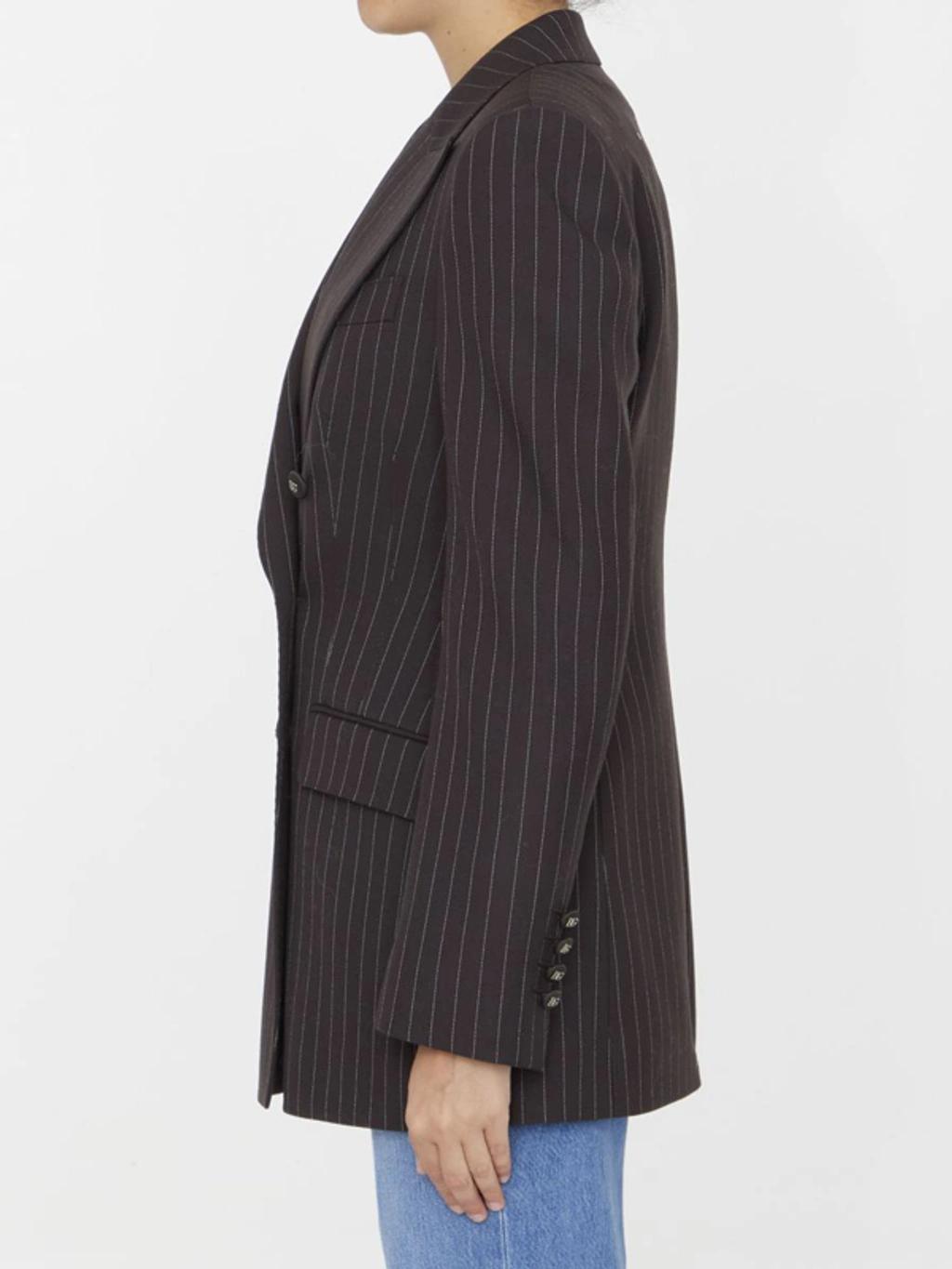 Pinstriped Wool Jacket In Brown Product Image