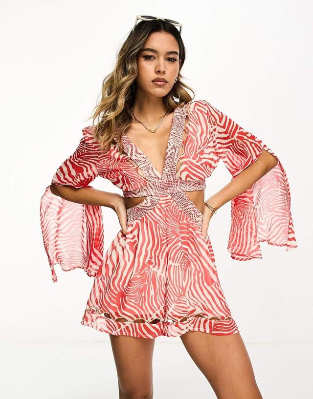 River Island plunge angel sleeve romper Product Image