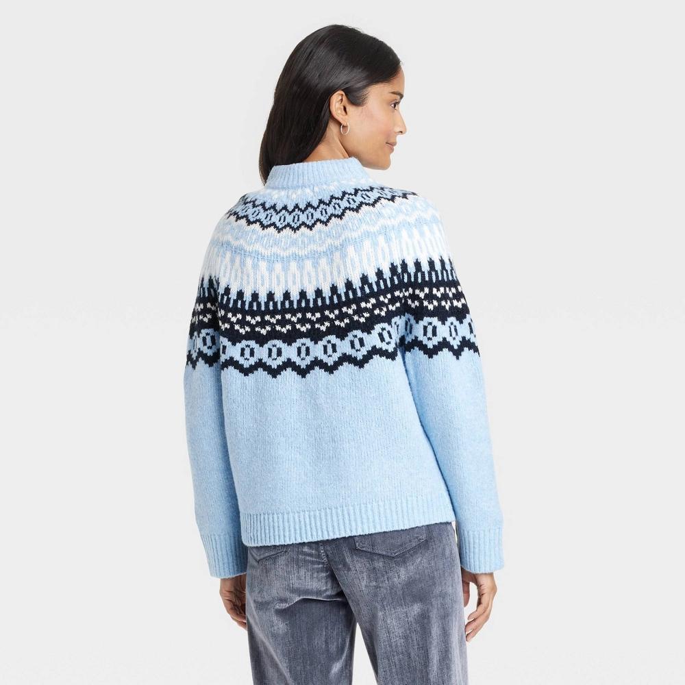 Women's Crewneck Pullover Sweater - Universal Thread™ Blue Fairisle XL Product Image