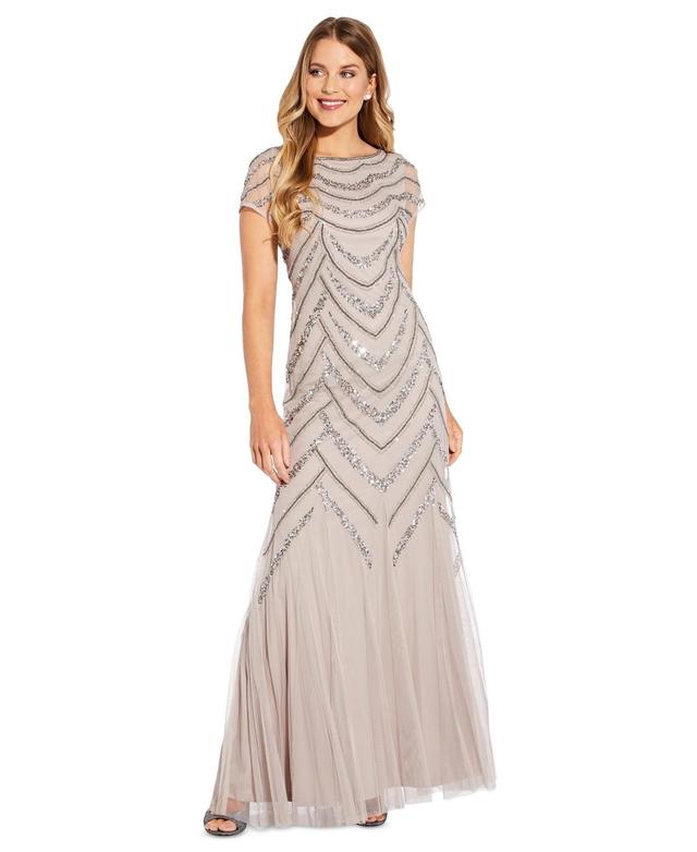 Adrianna Papell Women's Embellished Godet Inset Gown Gray Product Image