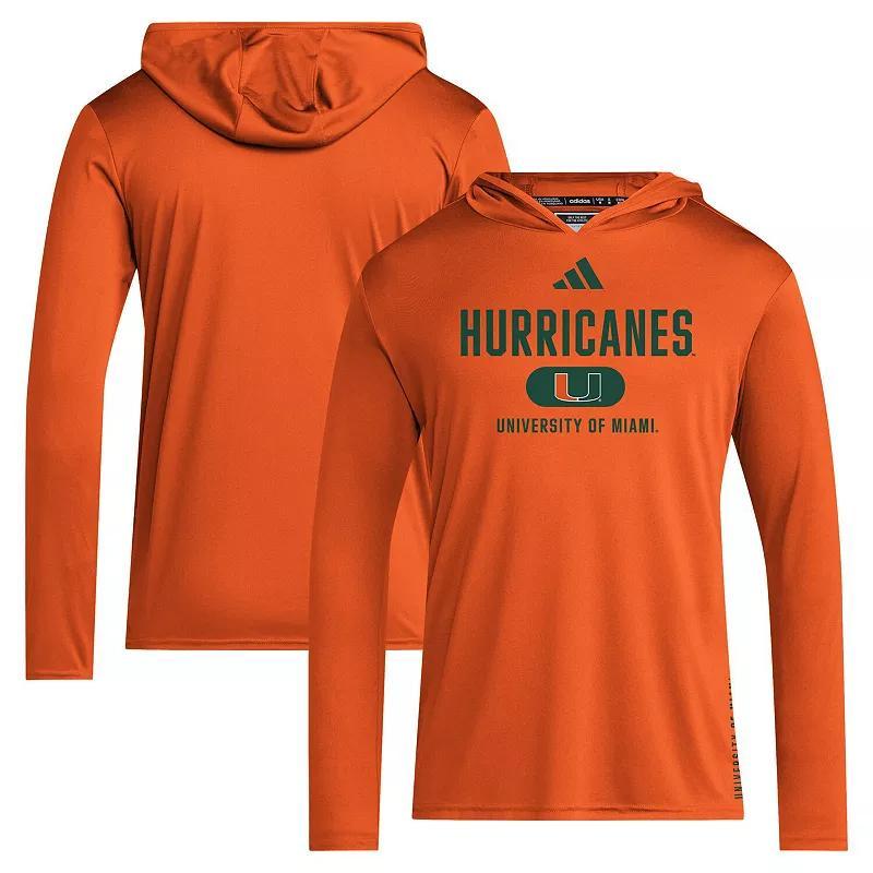 Adidas Mens Orange Miami Hurricanes 2024 Sideline Hooded Long Sleeve T-Shirt Product Image