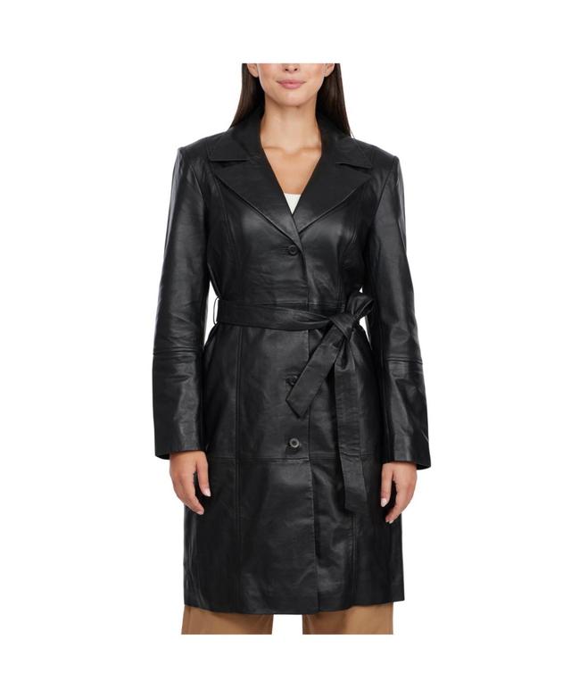 Badgley Mischka Womens Tibbie Genuine Leather Single Breasted Trenchcoat Product Image