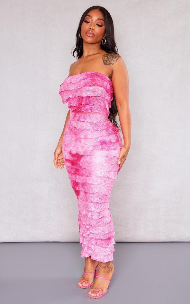 Shape Hot Pink Ombre Frill Edge Bandeau Maxi Dress Product Image