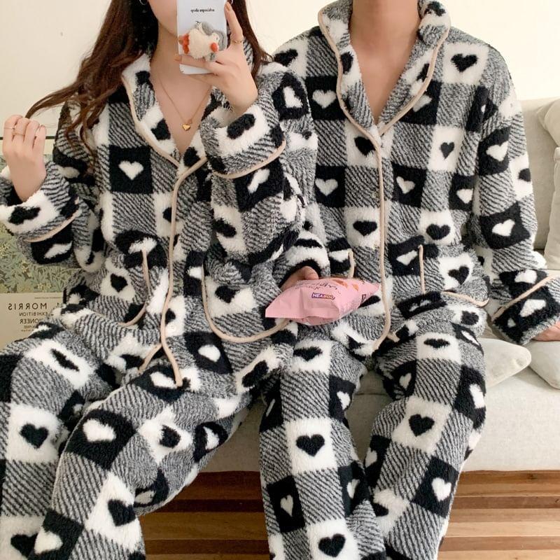 Couple Matching Heart Checkered Pajama Set Product Image