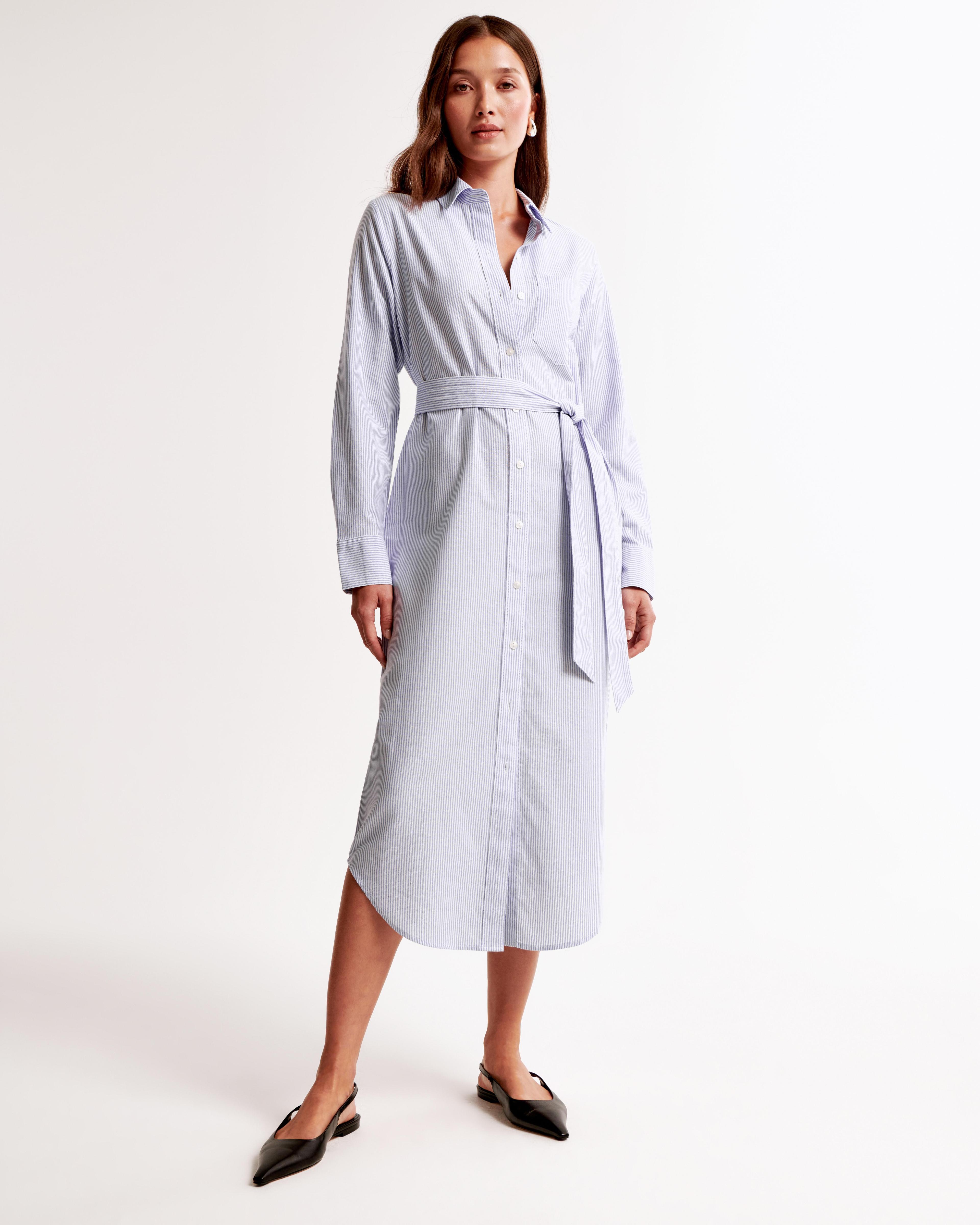 Long-Sleeve Belted Shirt Dress Product Image