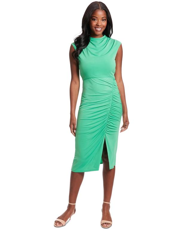 London Times Womens Cowl Neck Ruched Midi Dress Product Image