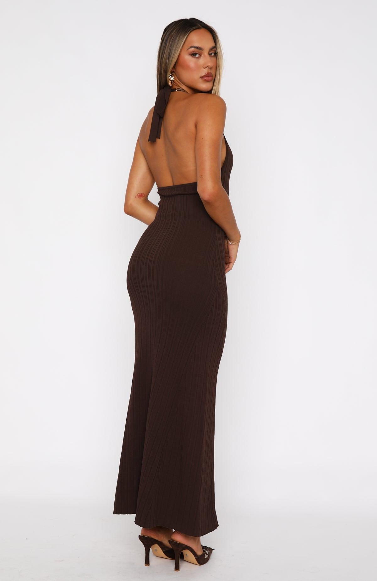 It's Only Fair Halter Maxi Dress Chocolate Product Image