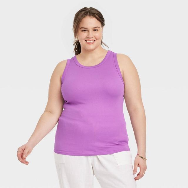 Womens Slim Fit Ribbed High Neck Tank Top - A New Day Purple 4X Product Image