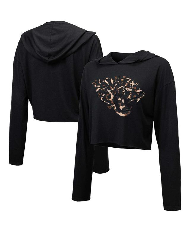 Womens Majestic Threads Black San Francisco Giants Leopard Cropped Hoodie Product Image