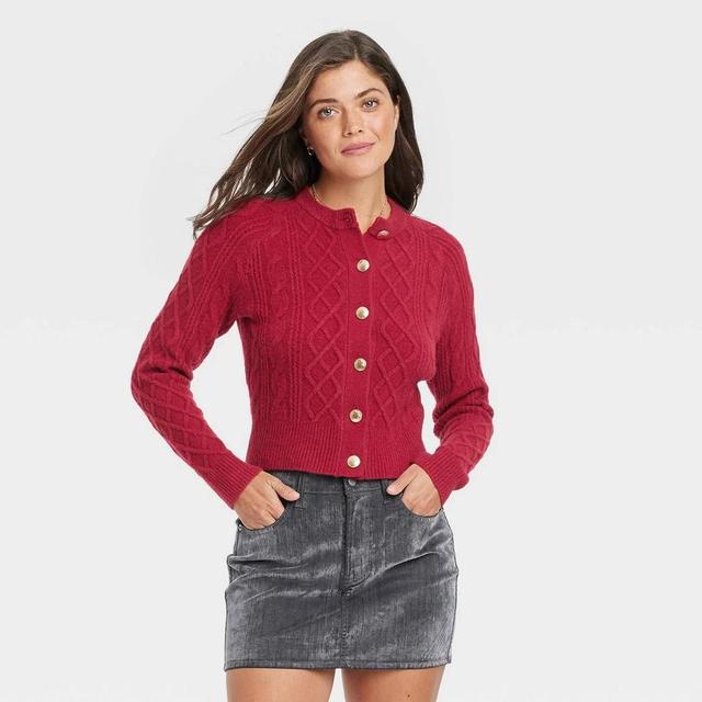 Womens Cashmere-Like Cable Stitch Cardigan - Universal Thread Maroon XS Product Image